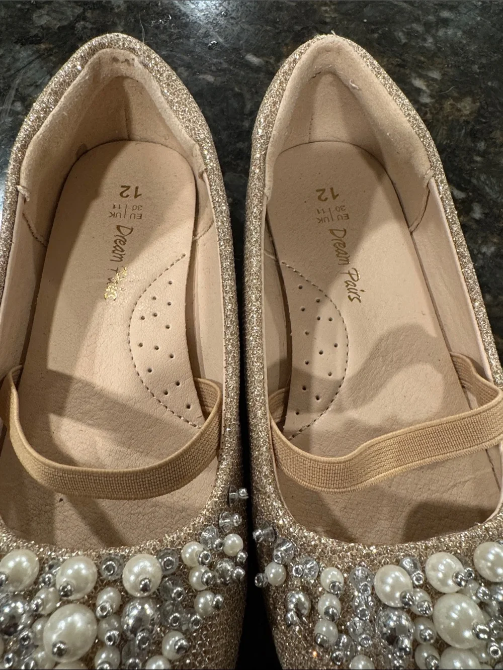 Dream Pairs Girls Size 12 Gold Glitter Pearl Ballet Flats Dress Shoes